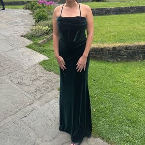 Aqua women’s Bloomingdale’s velvet Green Evening Gown